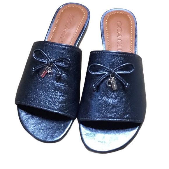 Coach Leather Metallic Blue Tassel Logo Sandals - Picture 3 of 10